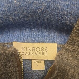Kinross Men's Blue and Gray Cashmere Zip-Up Sweater